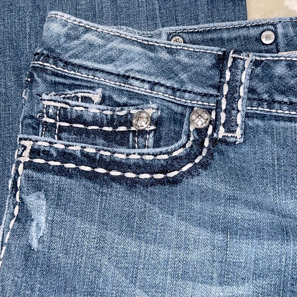 MISS ME 👖 DISTRESSED DESTROYED RIPPED THICK STITCH BOOTCUT JEANS Women 36/18 L33 - Picture 5 of 14